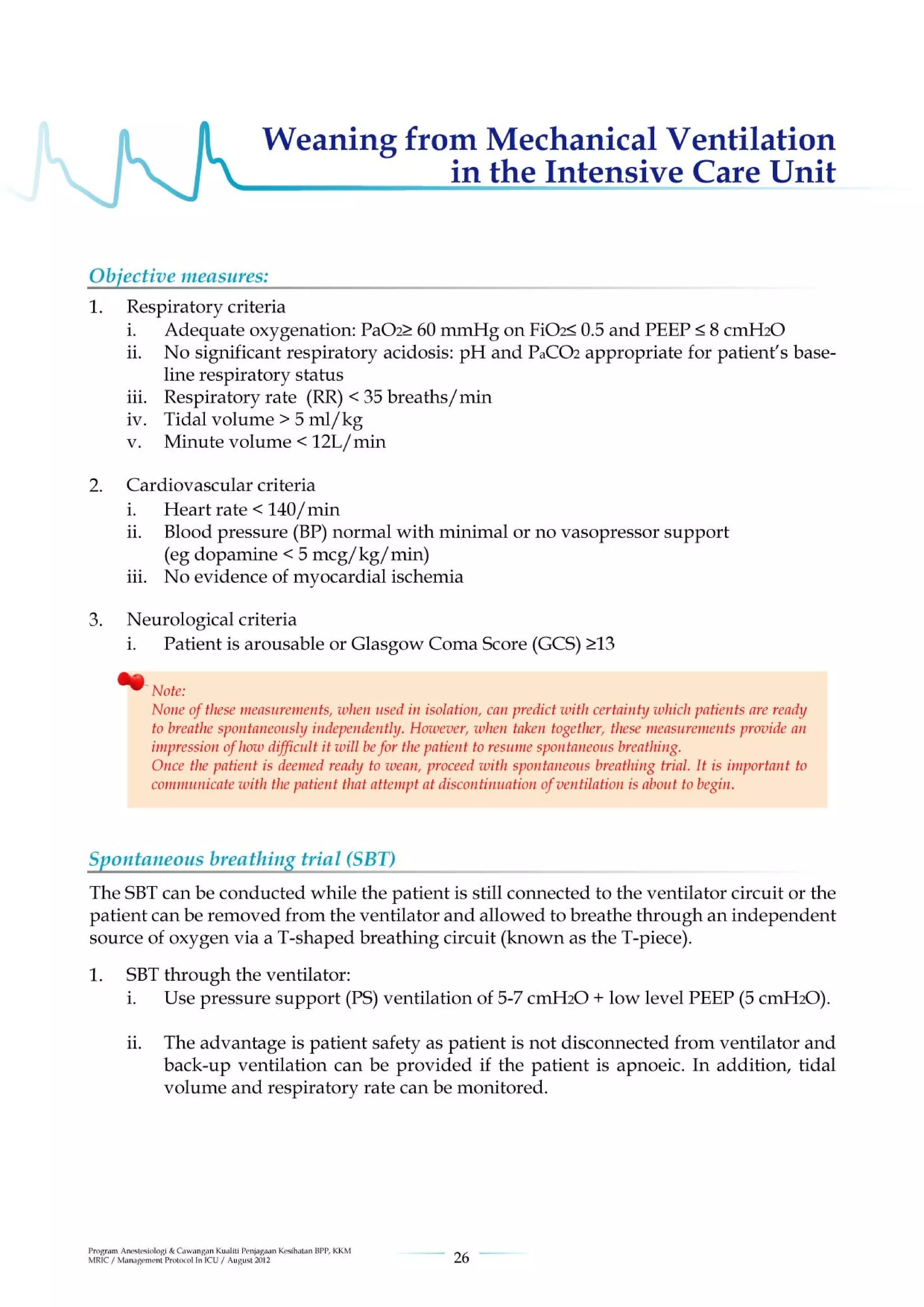 Management protools in icu