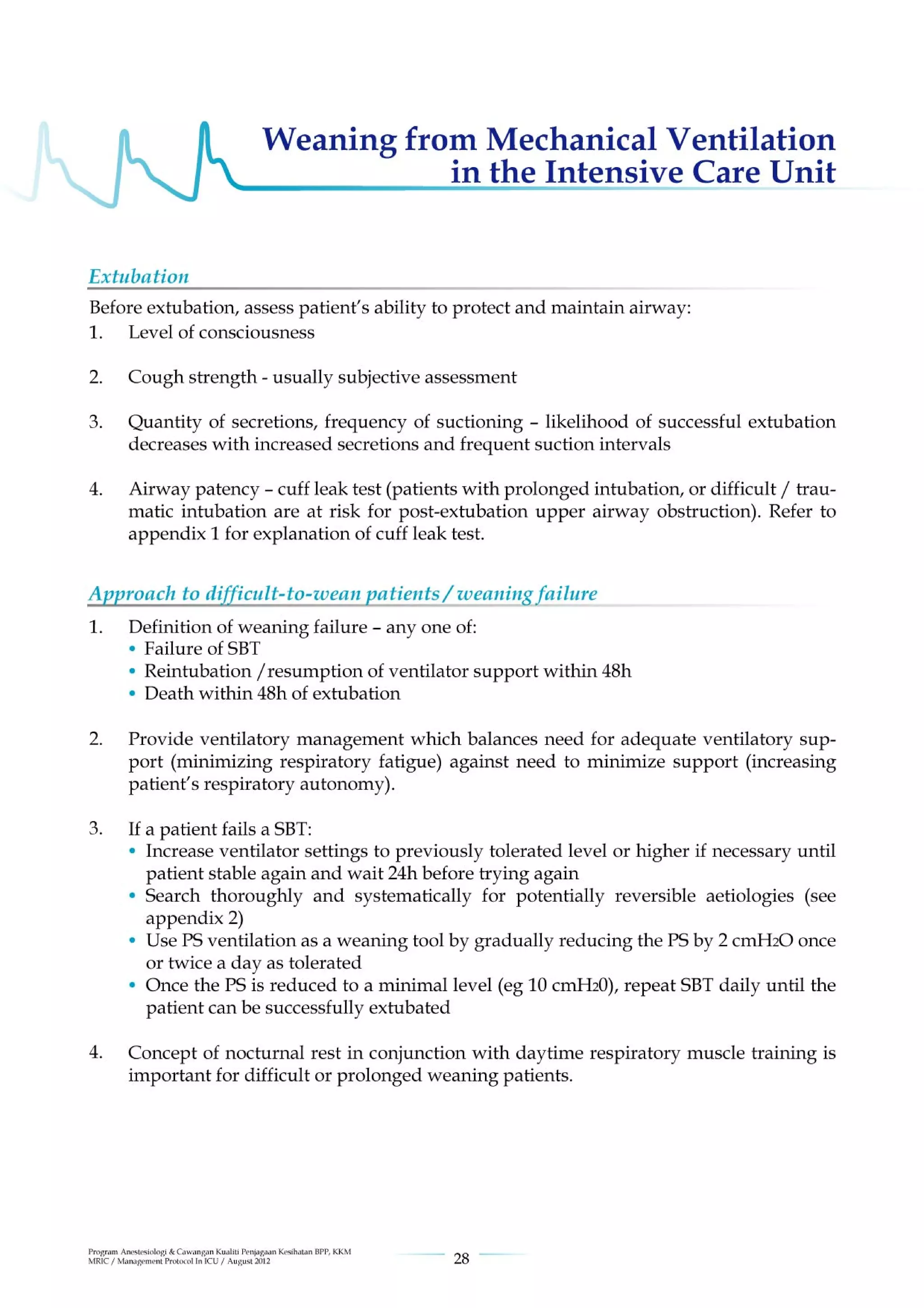 Management protools in icu