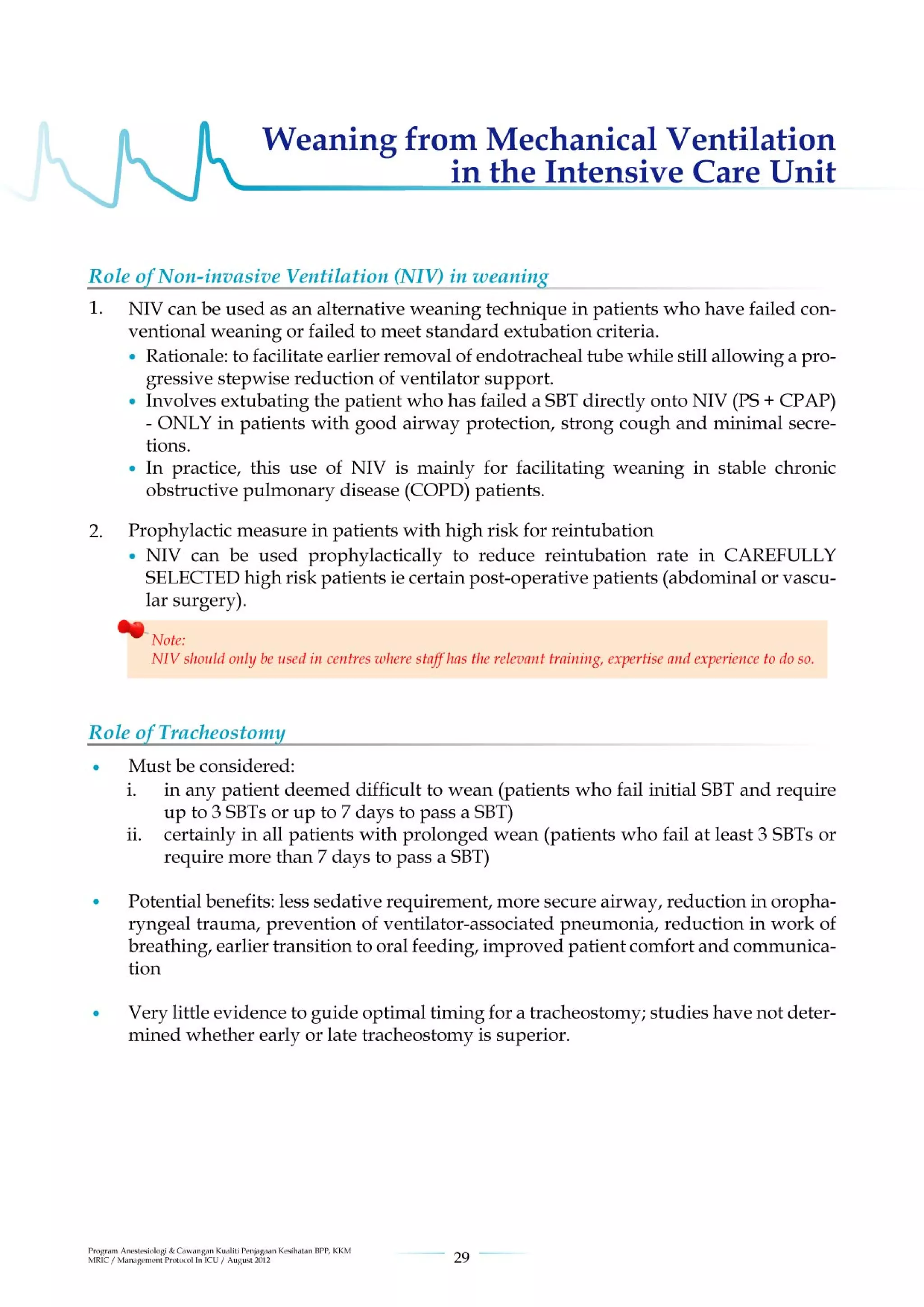 Management protools in icu