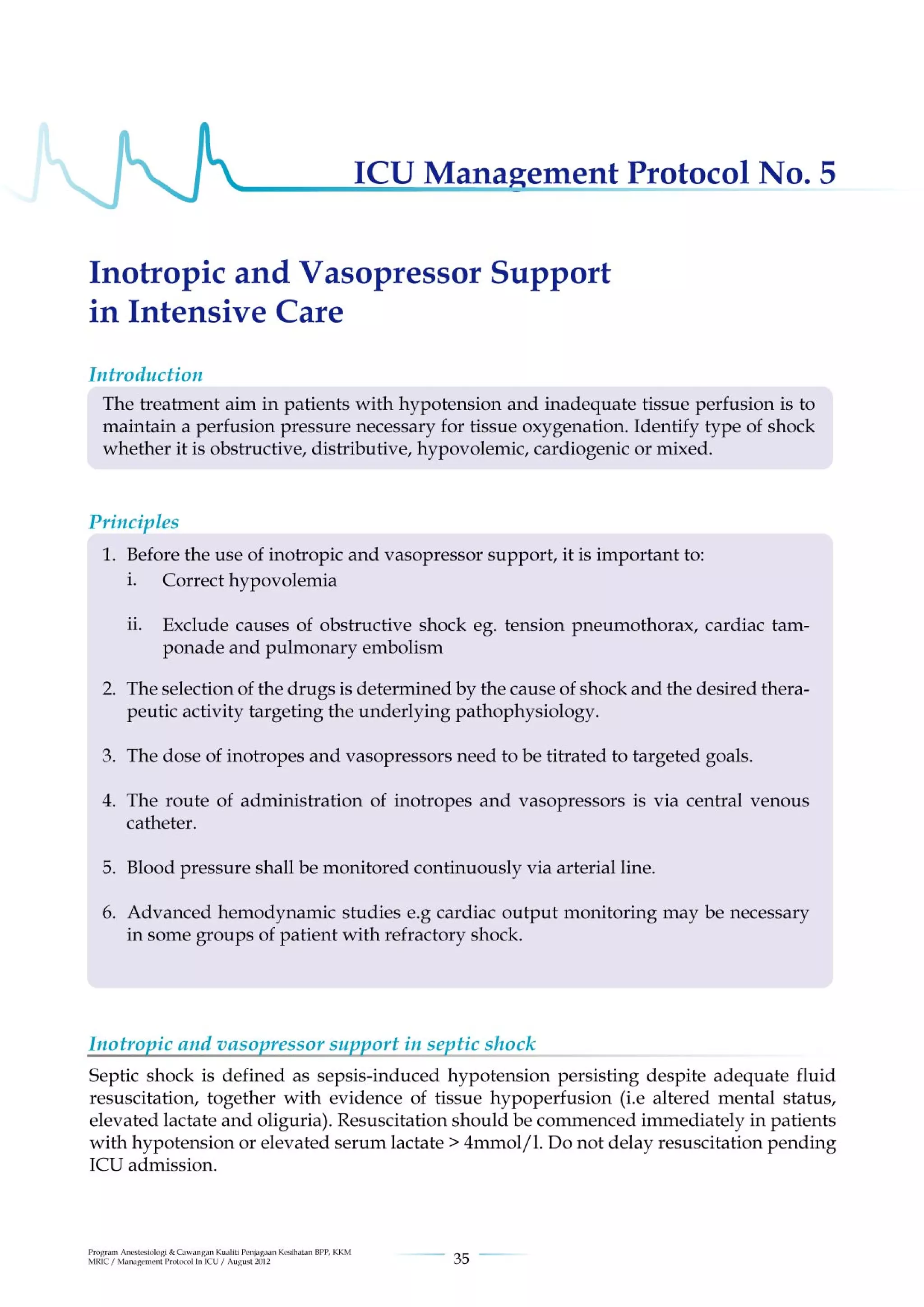 Management protools in icu