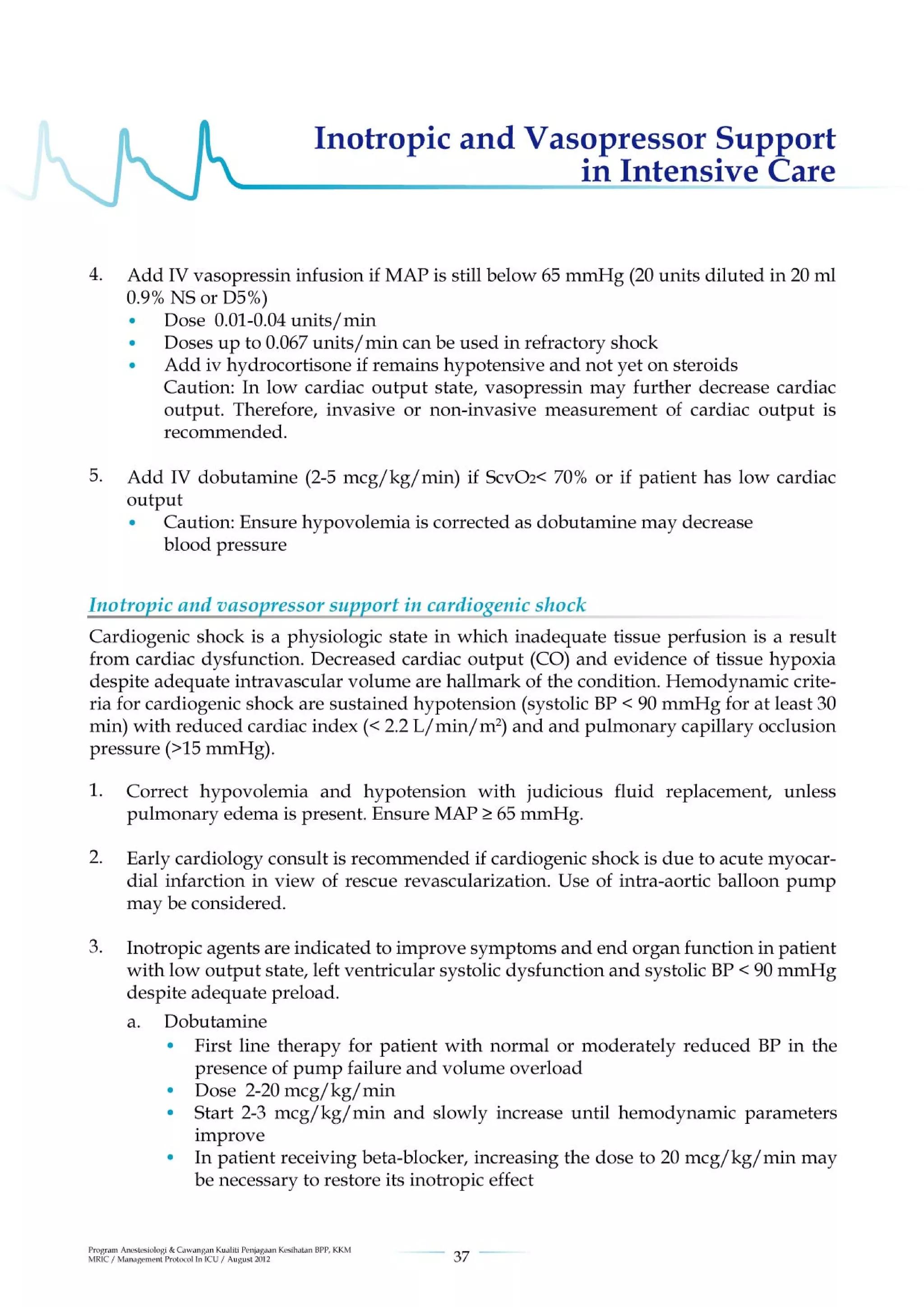Management protools in icu