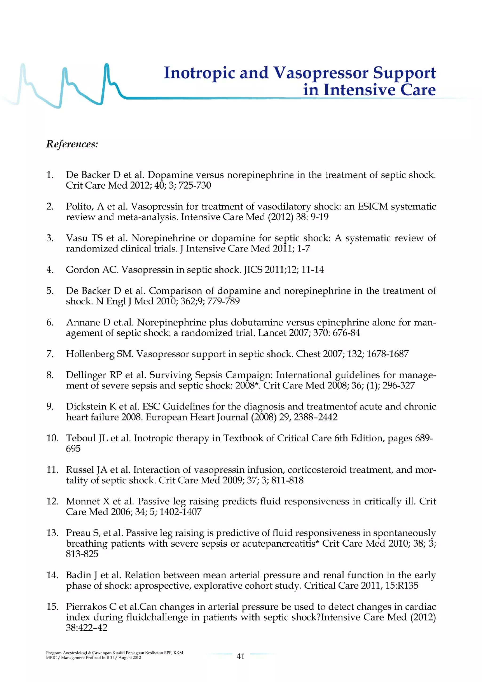 Management protools in icu