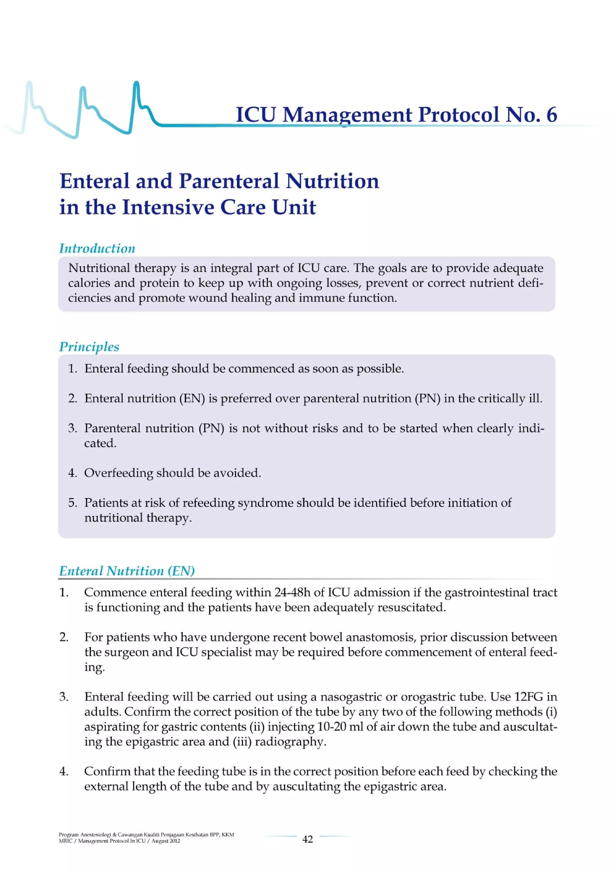 Management protools in icu