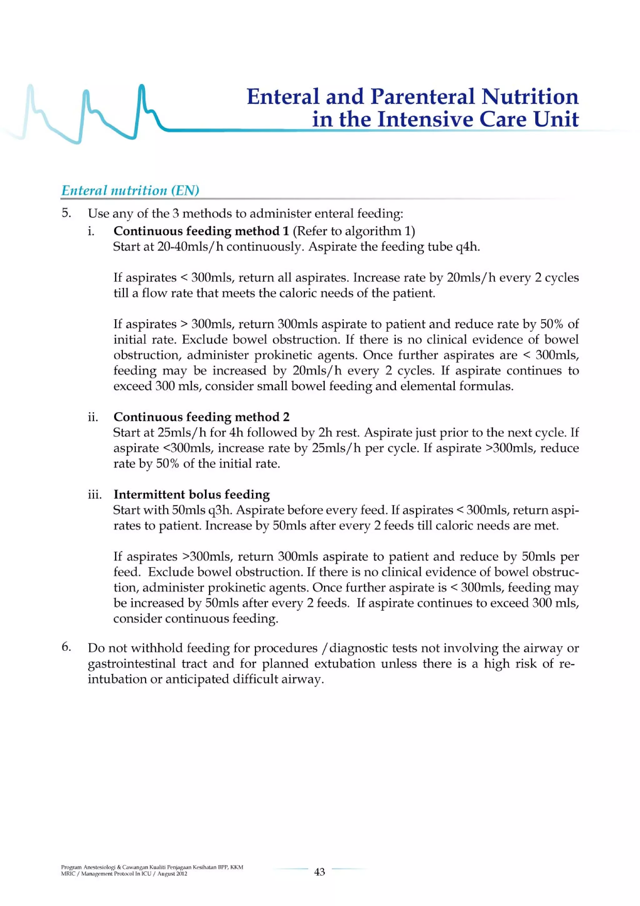 Management protools in icu