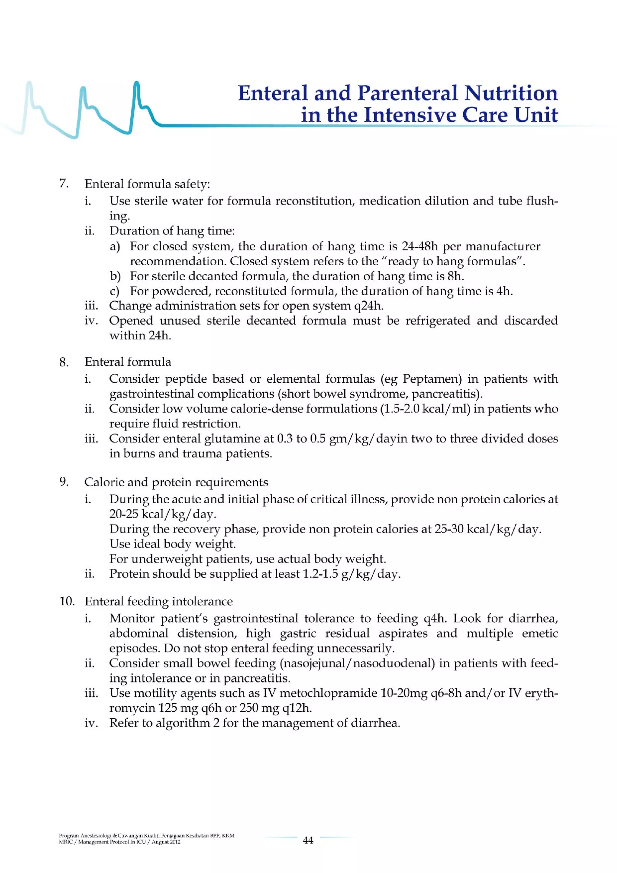 Management protools in icu