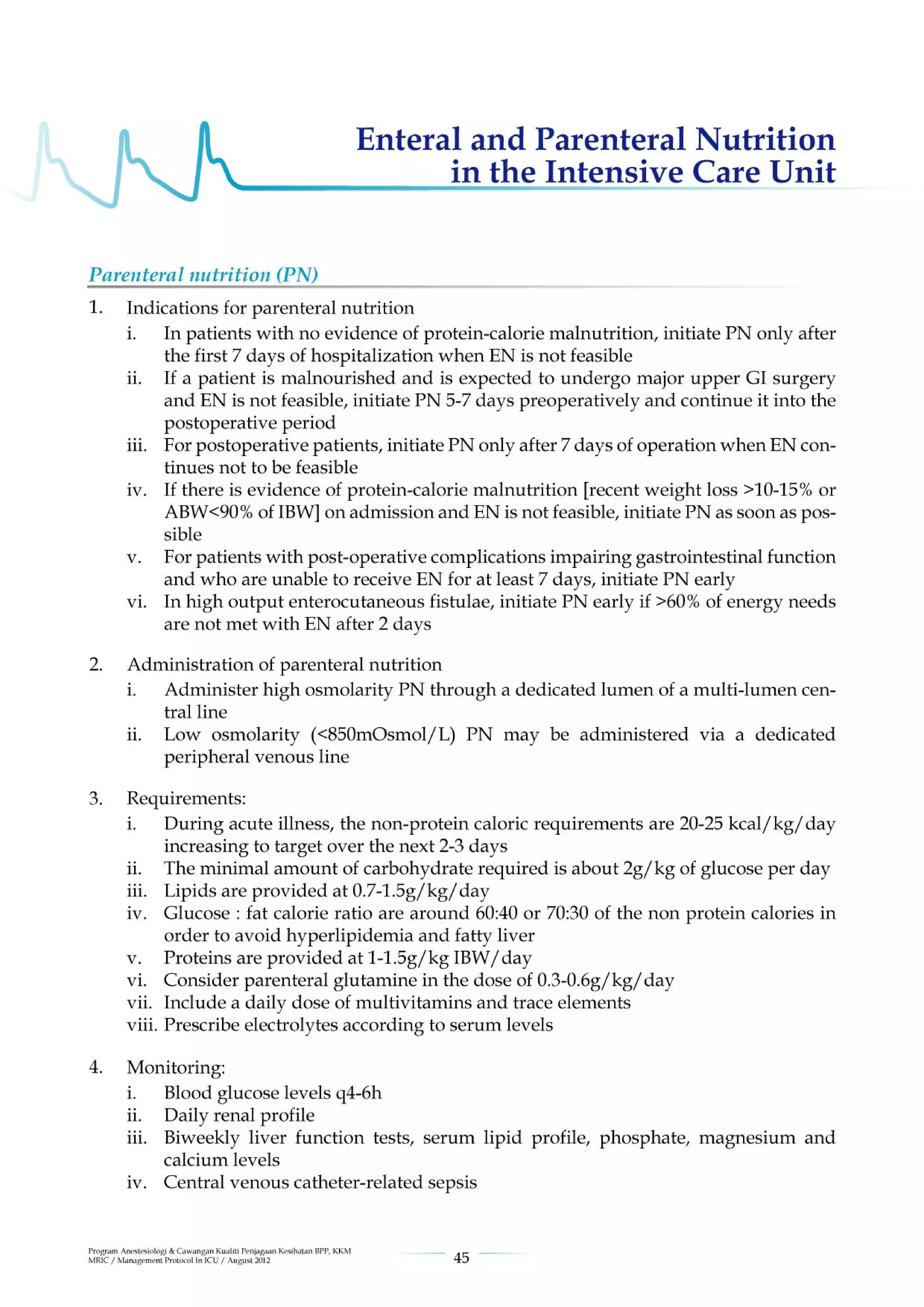 Management protools in icu