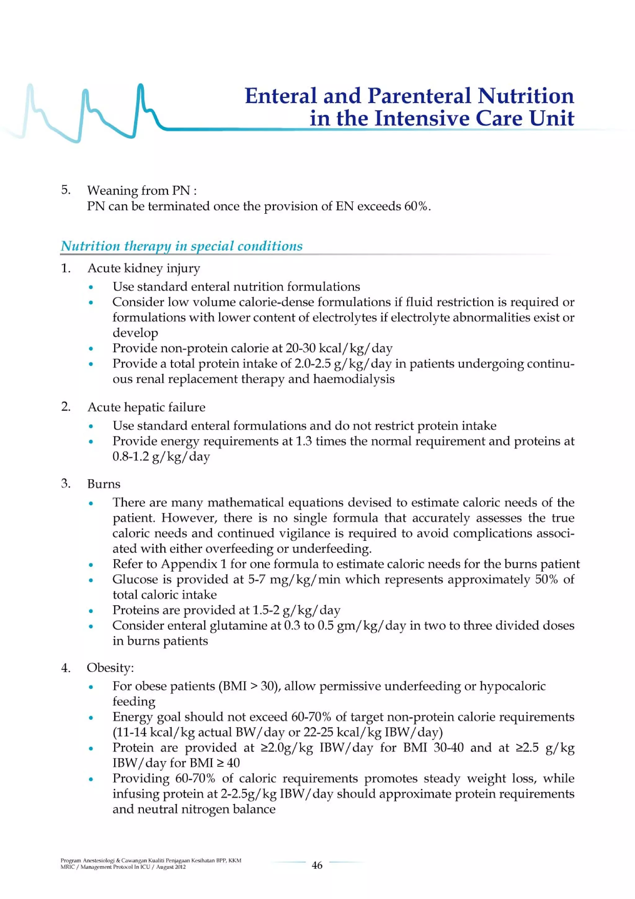 Management protools in icu