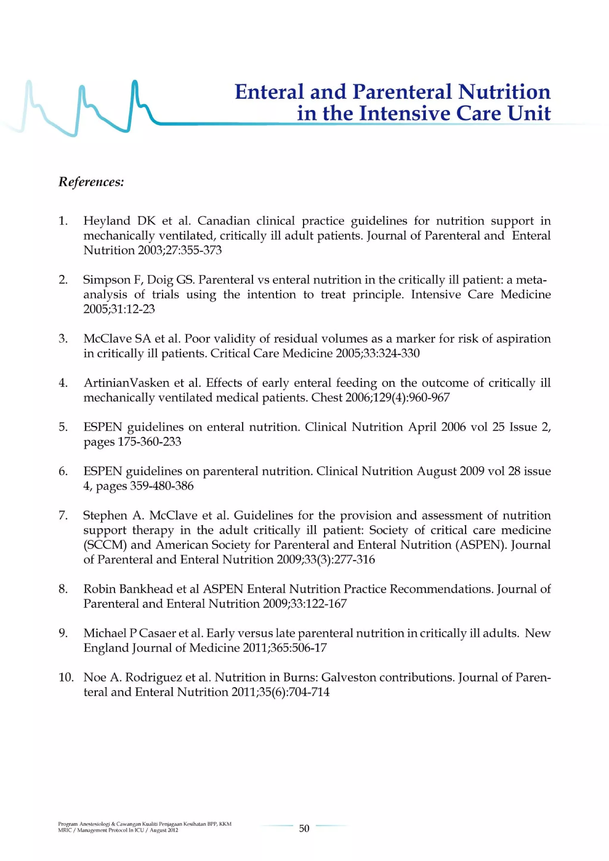Management protools in icu