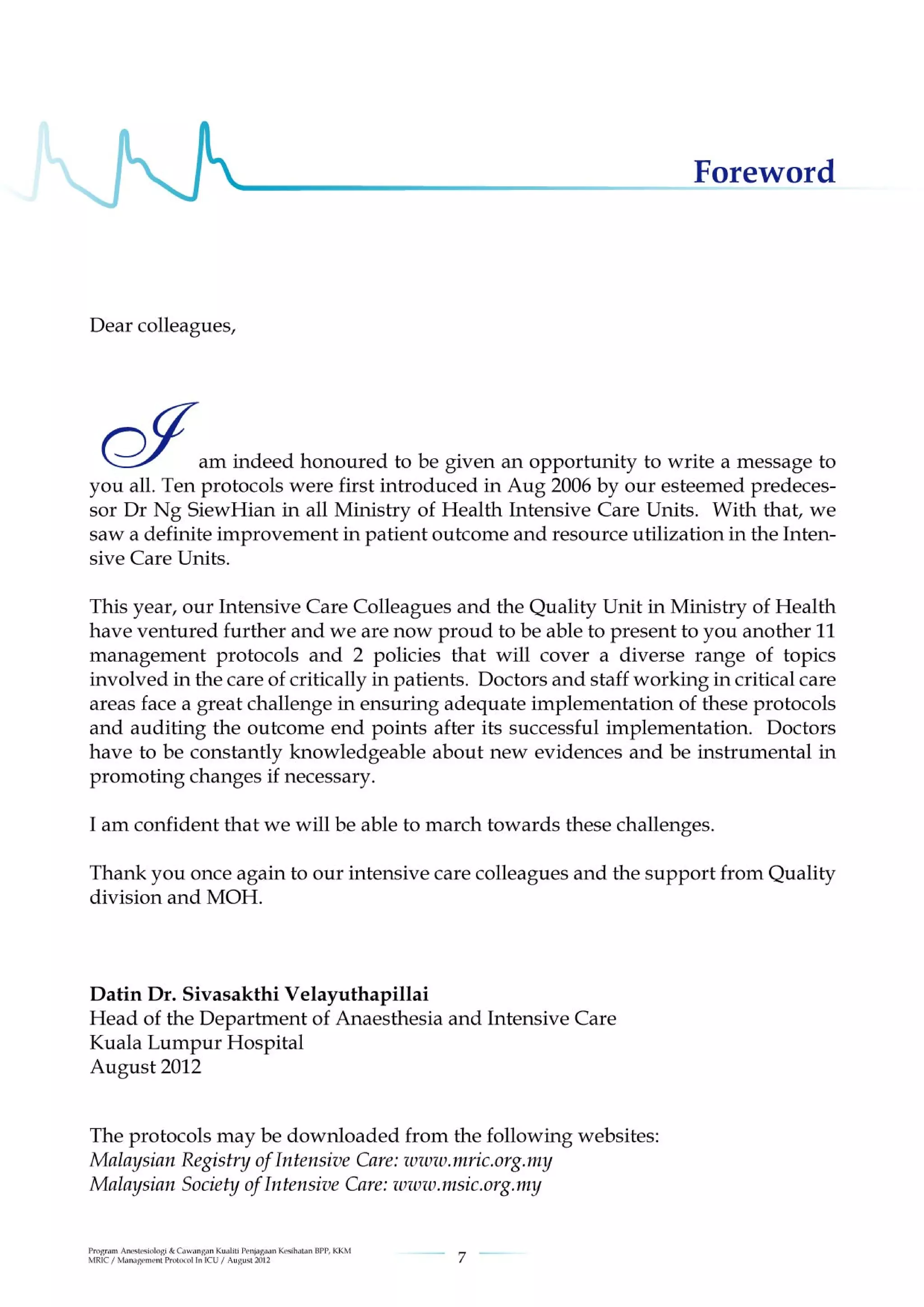 Management protools in icu