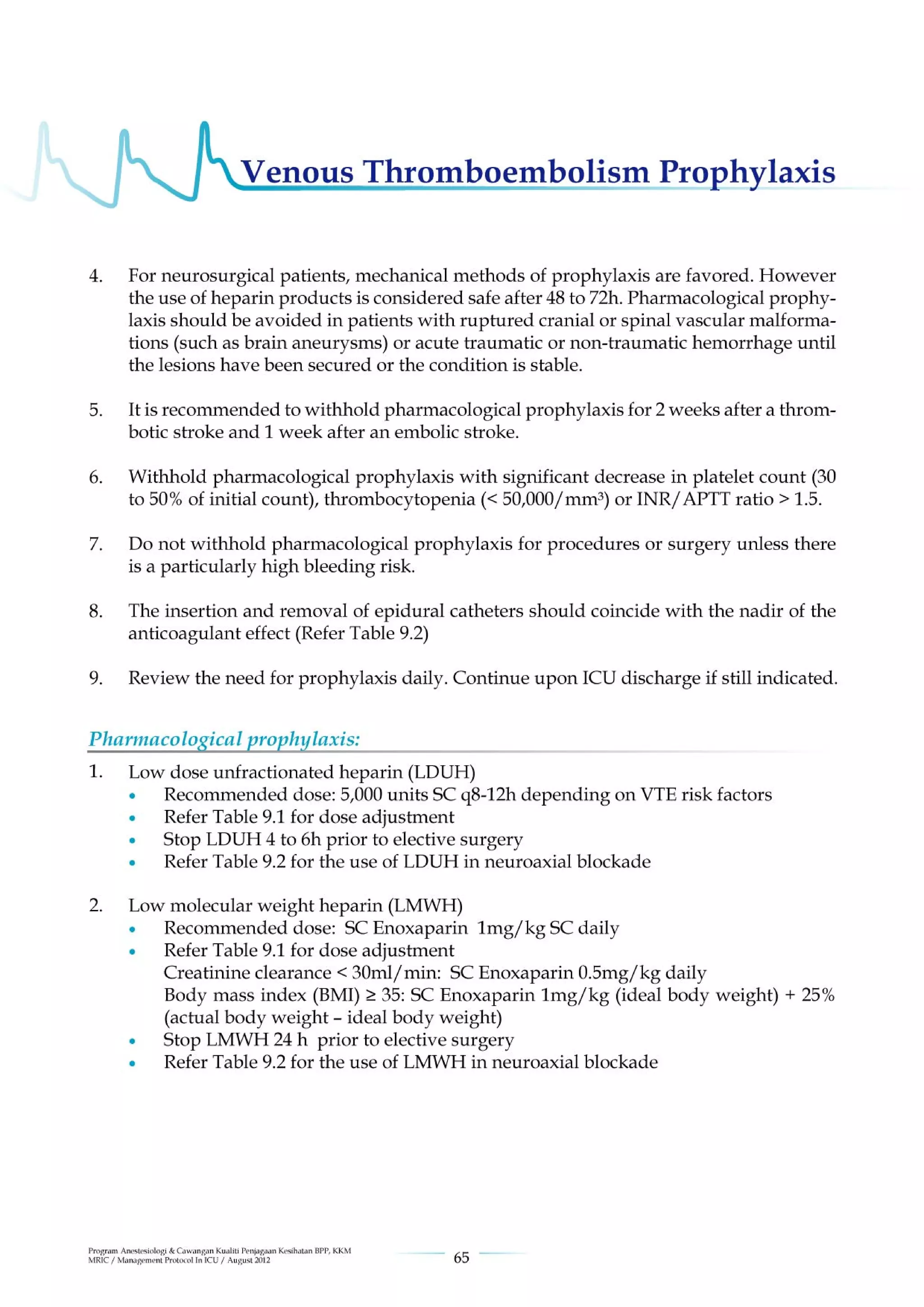 Management protools in icu