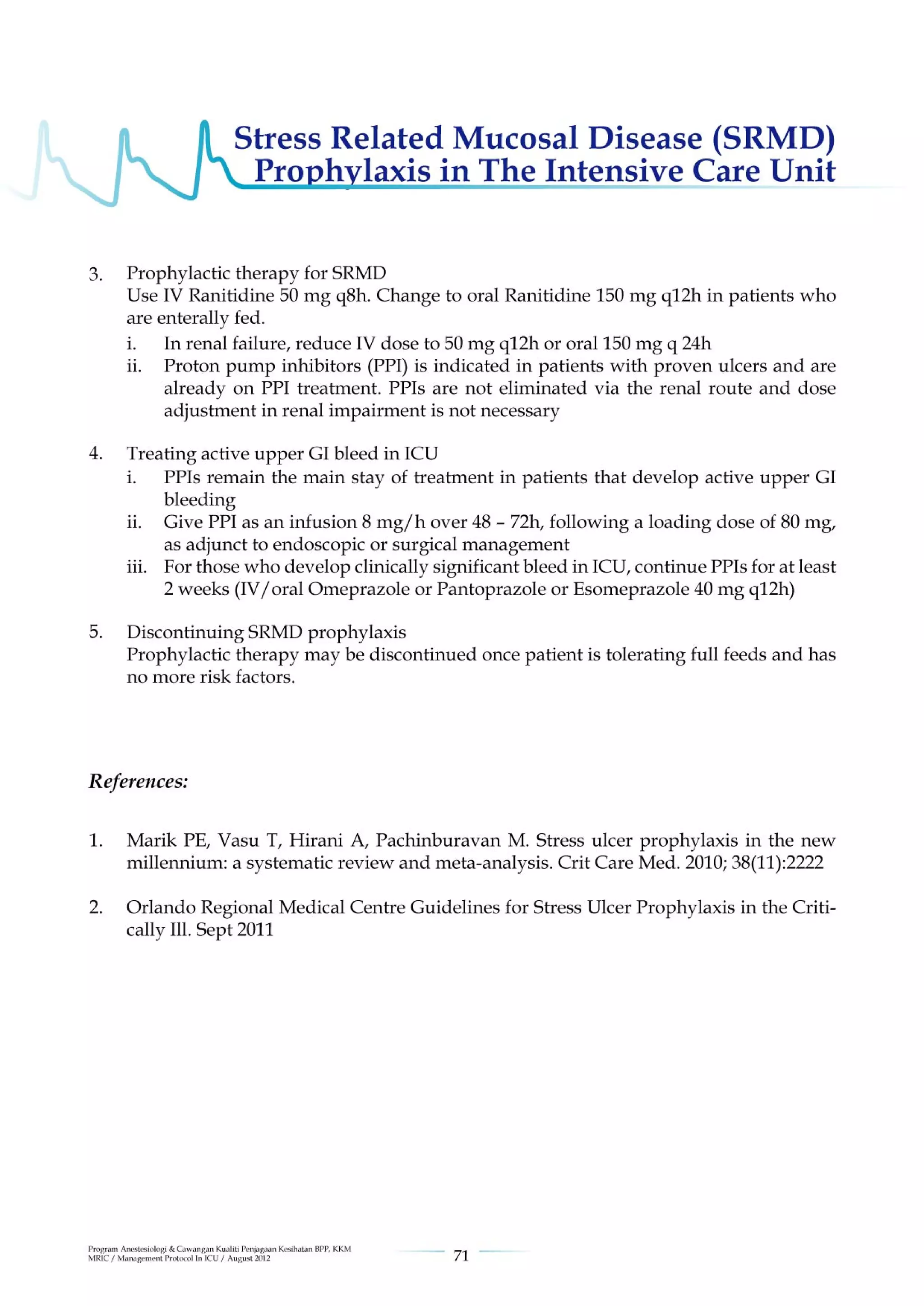 Management protools in icu