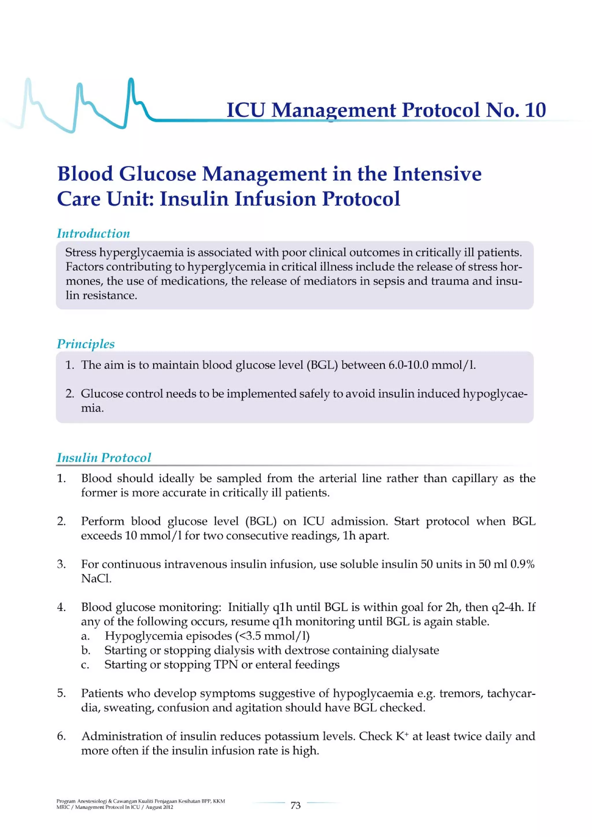 Management protools in icu