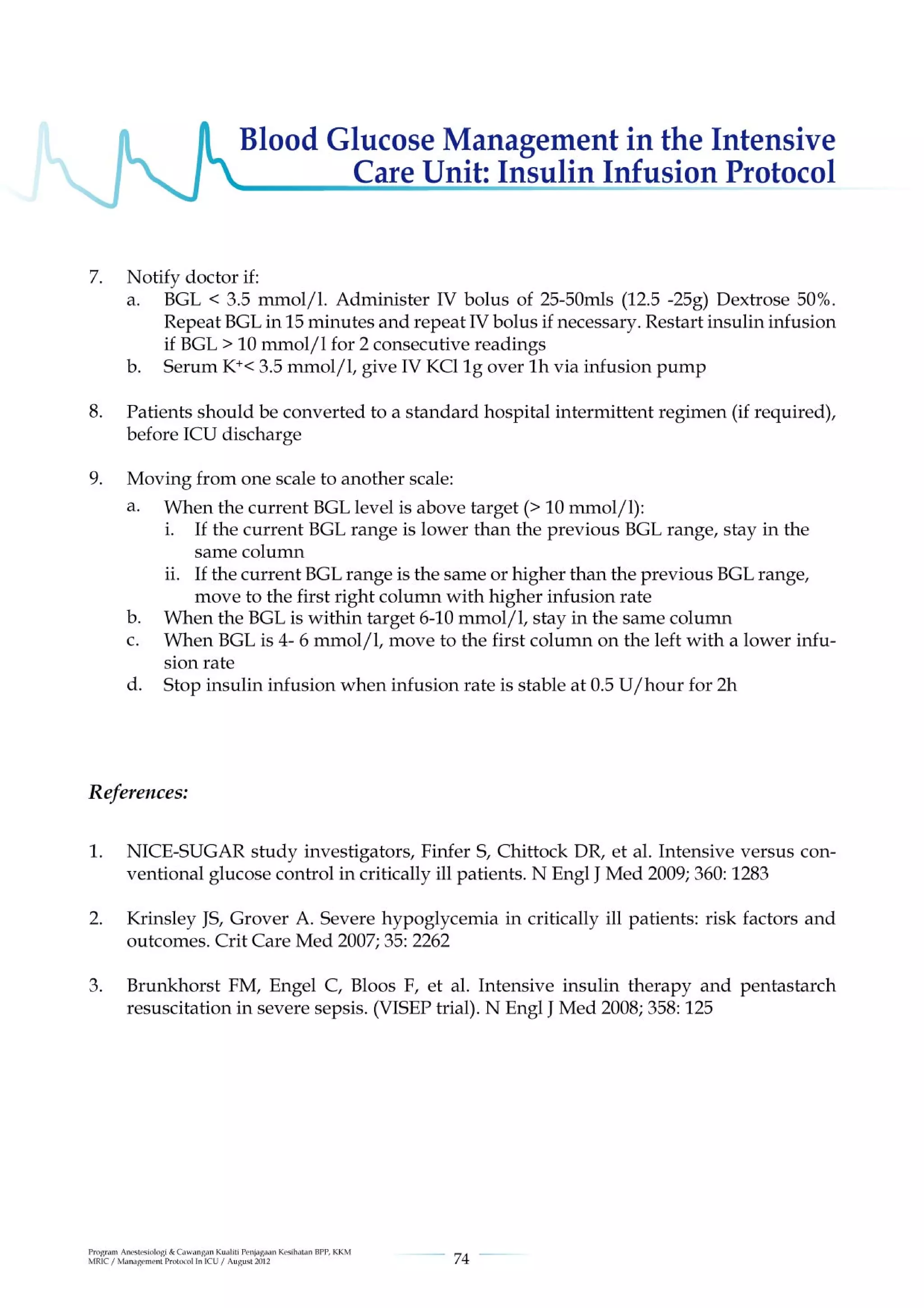 Management protools in icu