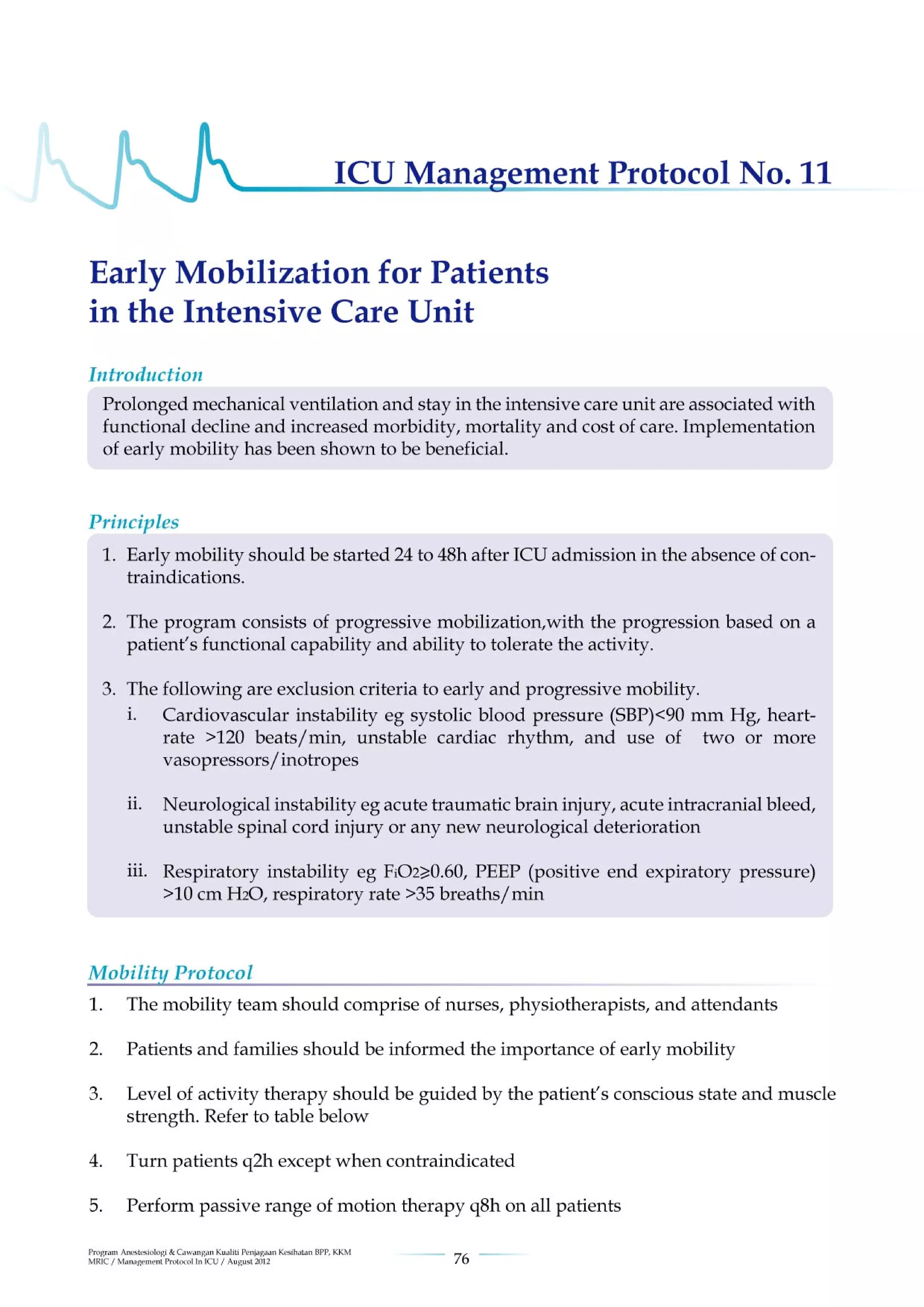 Management protools in icu