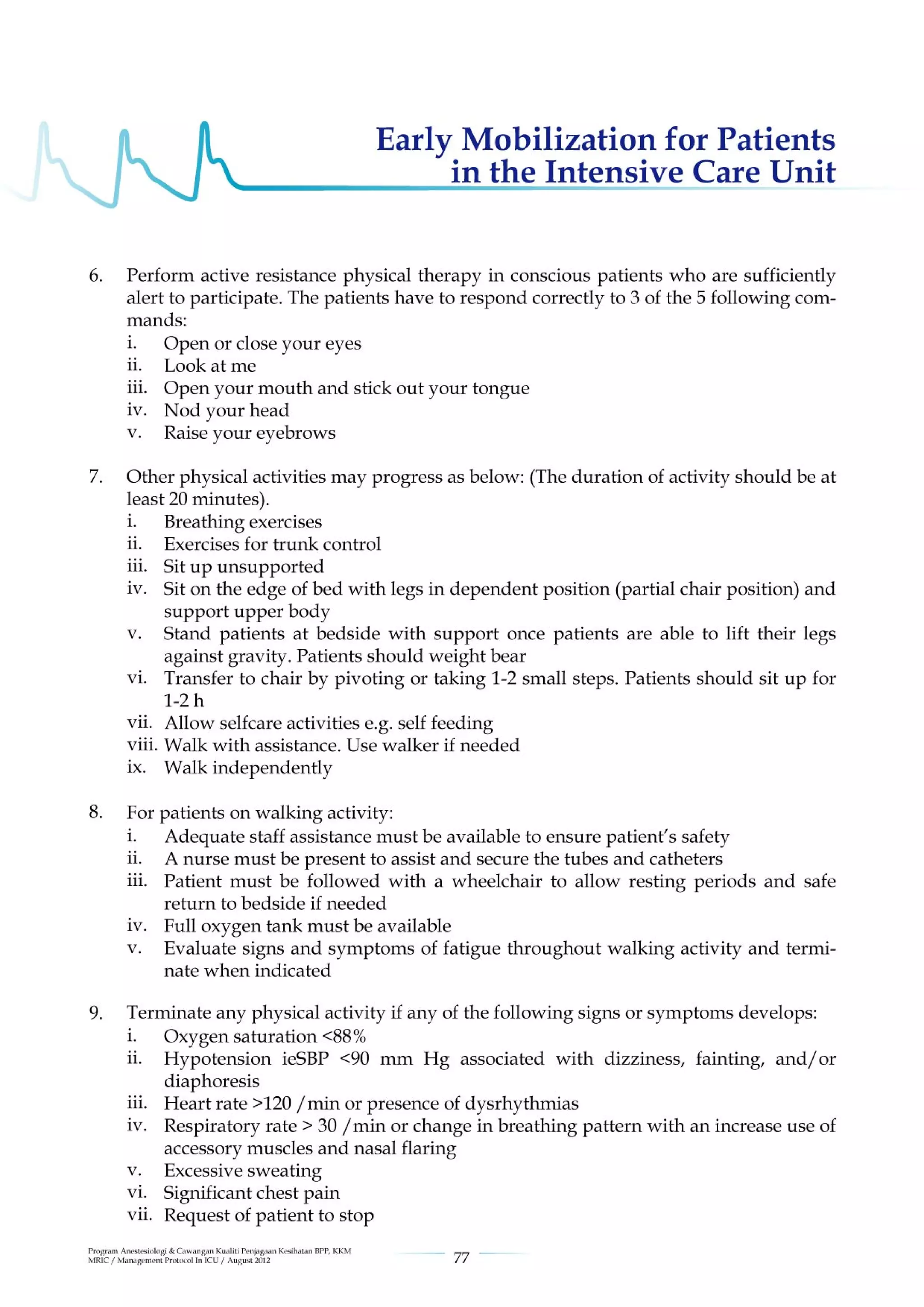 Management protools in icu