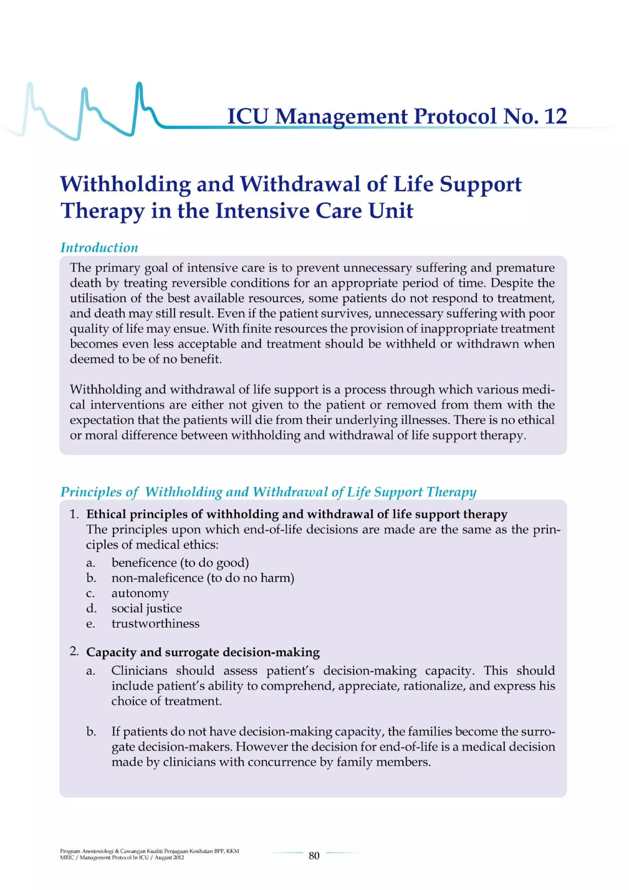 Management protools in icu