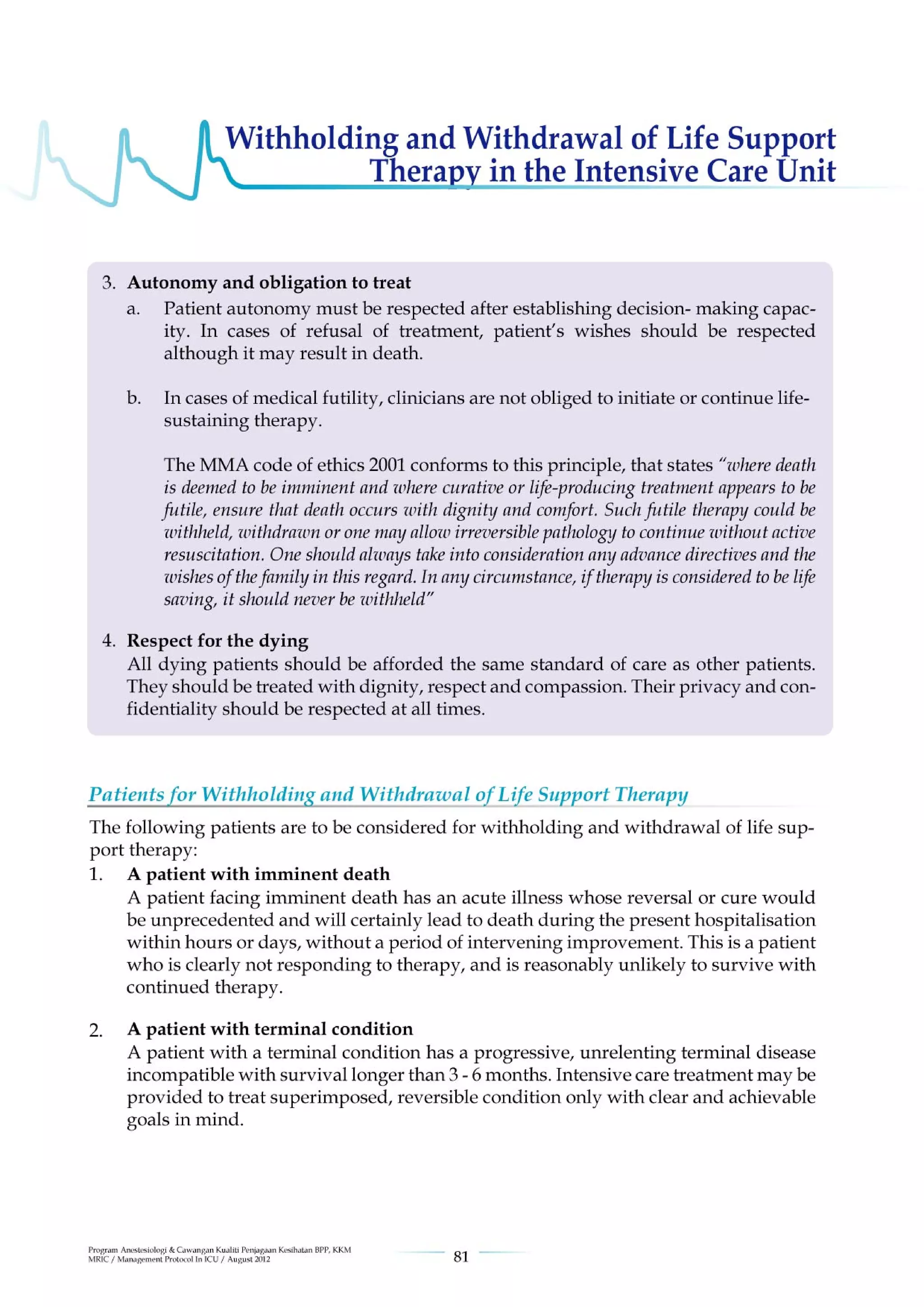 Management protools in icu