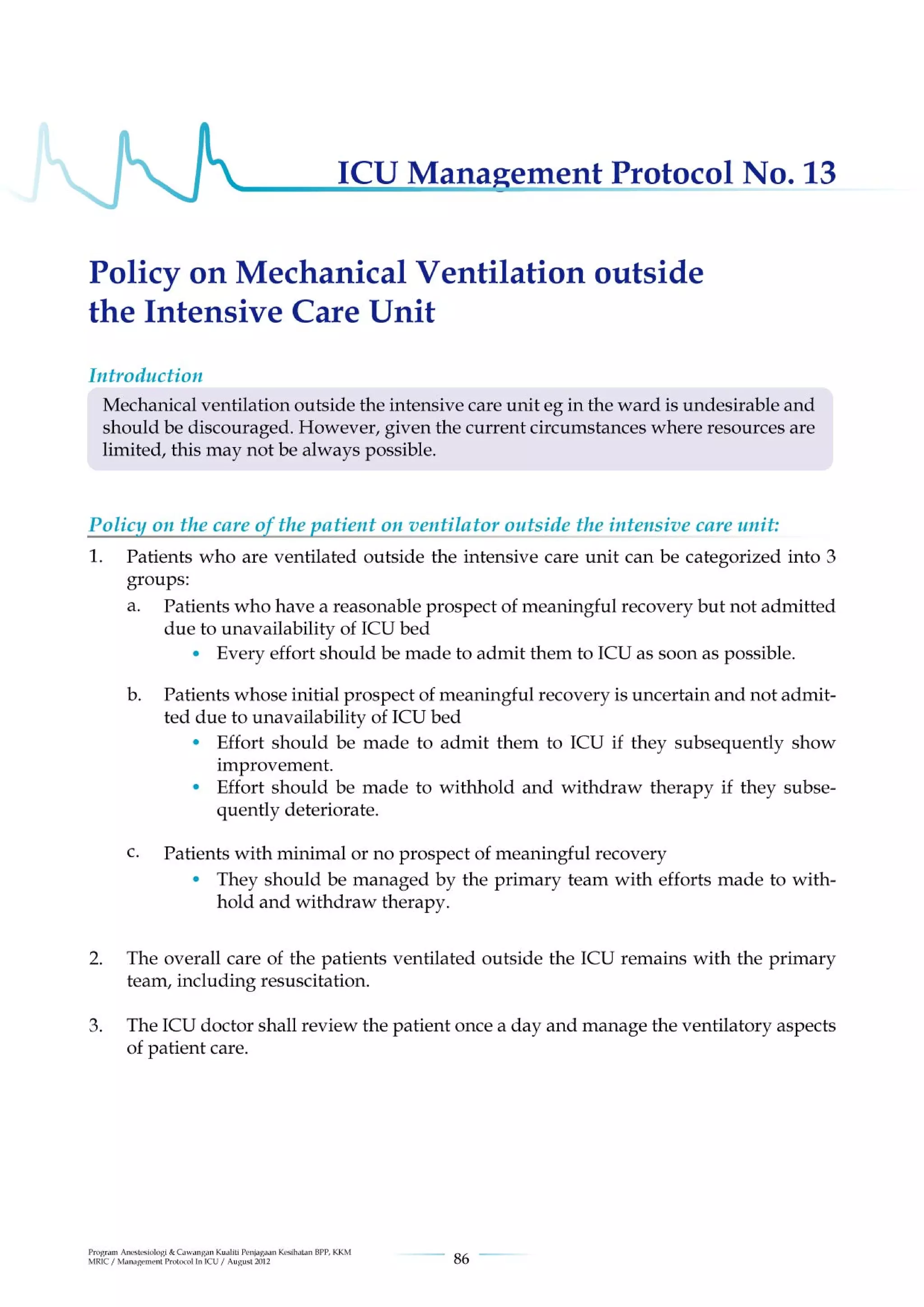 Management protools in icu