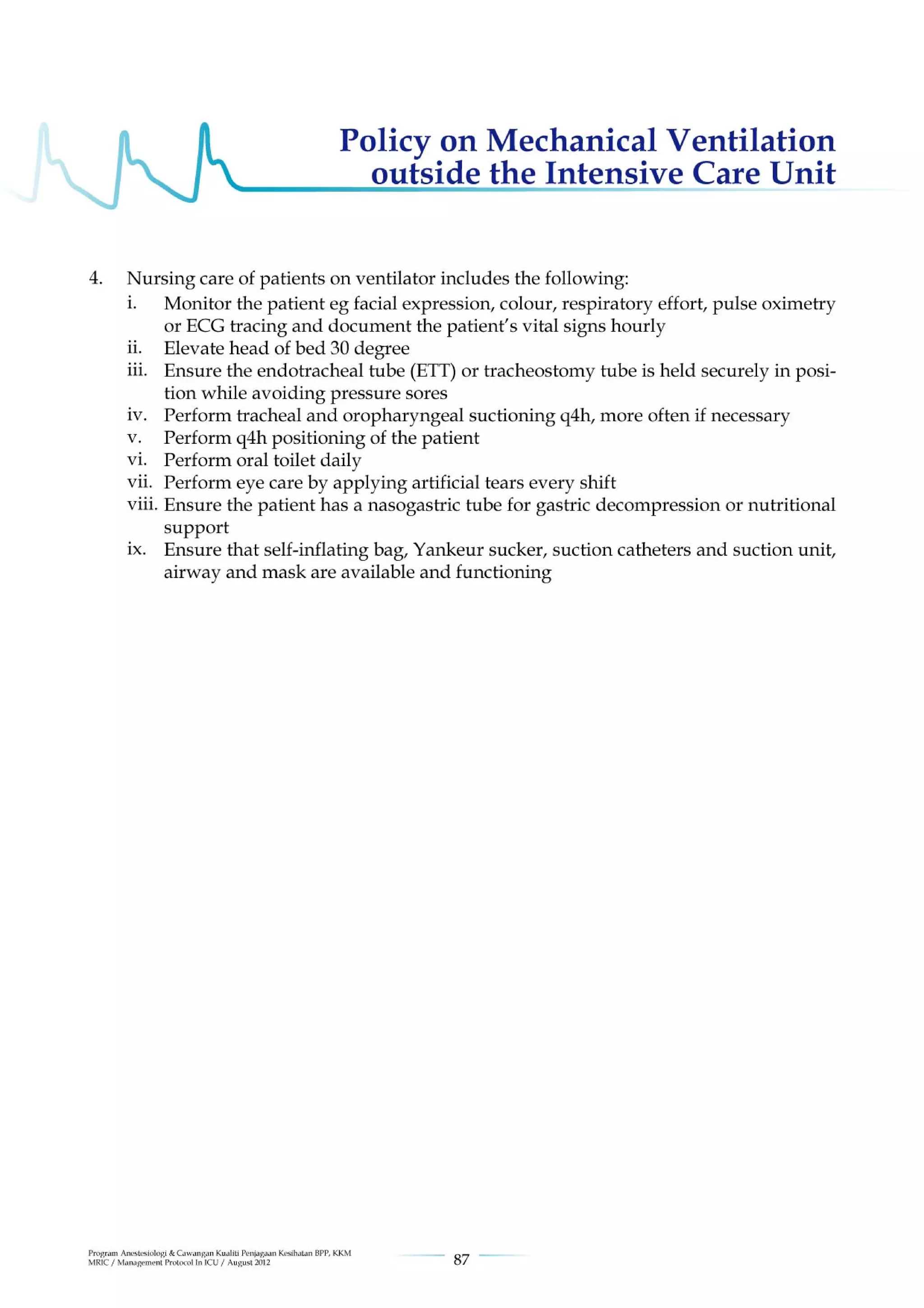 Management protools in icu