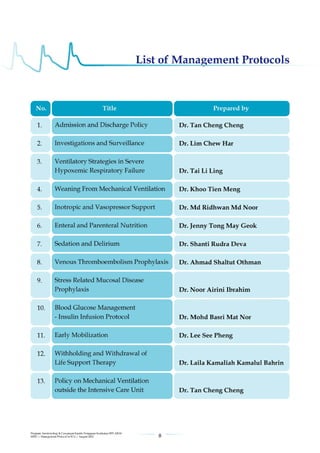 Management protools in icu