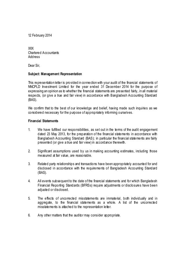 management representation letter in audit