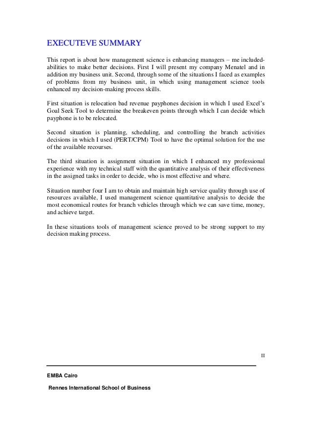 management science report science report examples