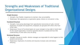 Strengths and Weaknesses of Traditional
Organizational Designs
 