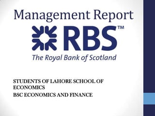 Management Report STUDENTS OF LAHORE SCHOOL OF ECONOMICS  BSC ECONOMICS AND FINANCE 