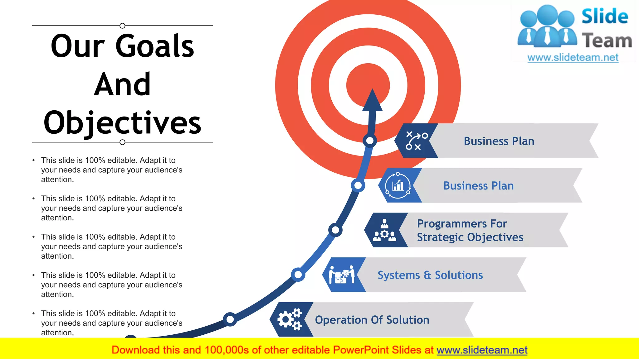 7
Business Plan
Business Plan
Programmers For
Strategic Objectives
Systems & Solutions
Operation Of Solution
• This slide is 100% editable. Adapt it to
your needs and capture your audience's
attention.
• This slide is 100% editable. Adapt it to
your needs and capture your audience's
attention.
• This slide is 100% editable. Adapt it to
your needs and capture your audience's
attention.
• This slide is 100% editable. Adapt it to
your needs and capture your audience's
attention.
• This slide is 100% editable. Adapt it to
your needs and capture your audience's
attention.
Our Goals
And
Objectives
 