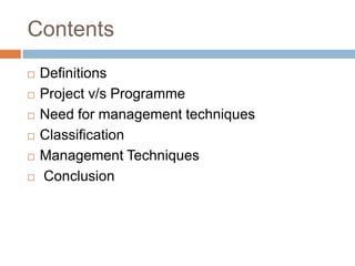 Management Techniques Classification Management techniques final2 | PPTX