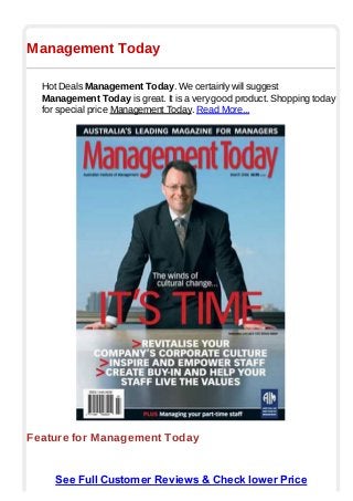 Management Today
Hot Deals Management Today. We certainly will suggest
Management Today is great. It is a very good product. Shopping today
for special price Management Today. Read More...
Feature for Management Today
See Full Customer Reviews & Check lower Price
 