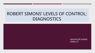 ROBERT SIMONS’ LEVELS OF CONTROL:
DIAGNOSTICS
MAHNOOR AAMIR
EMBA-27
 