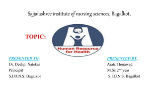 Sajjalashree institute of nursing sciences, Bagalkot.
TOPIC:
PRESENTED TO, PRESENTED BY,
Dr. Deelip. Natekar Arati. Honawad
Principal M.Sc 2nd year
S.I.O.N.S. Bagalkot S.I.O.N.S. Bagalkot
 