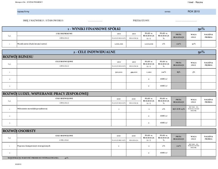 xls Arkusze premiowe Manage or Die Tools
