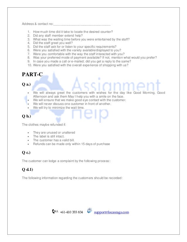 Customer service assignment sample picture