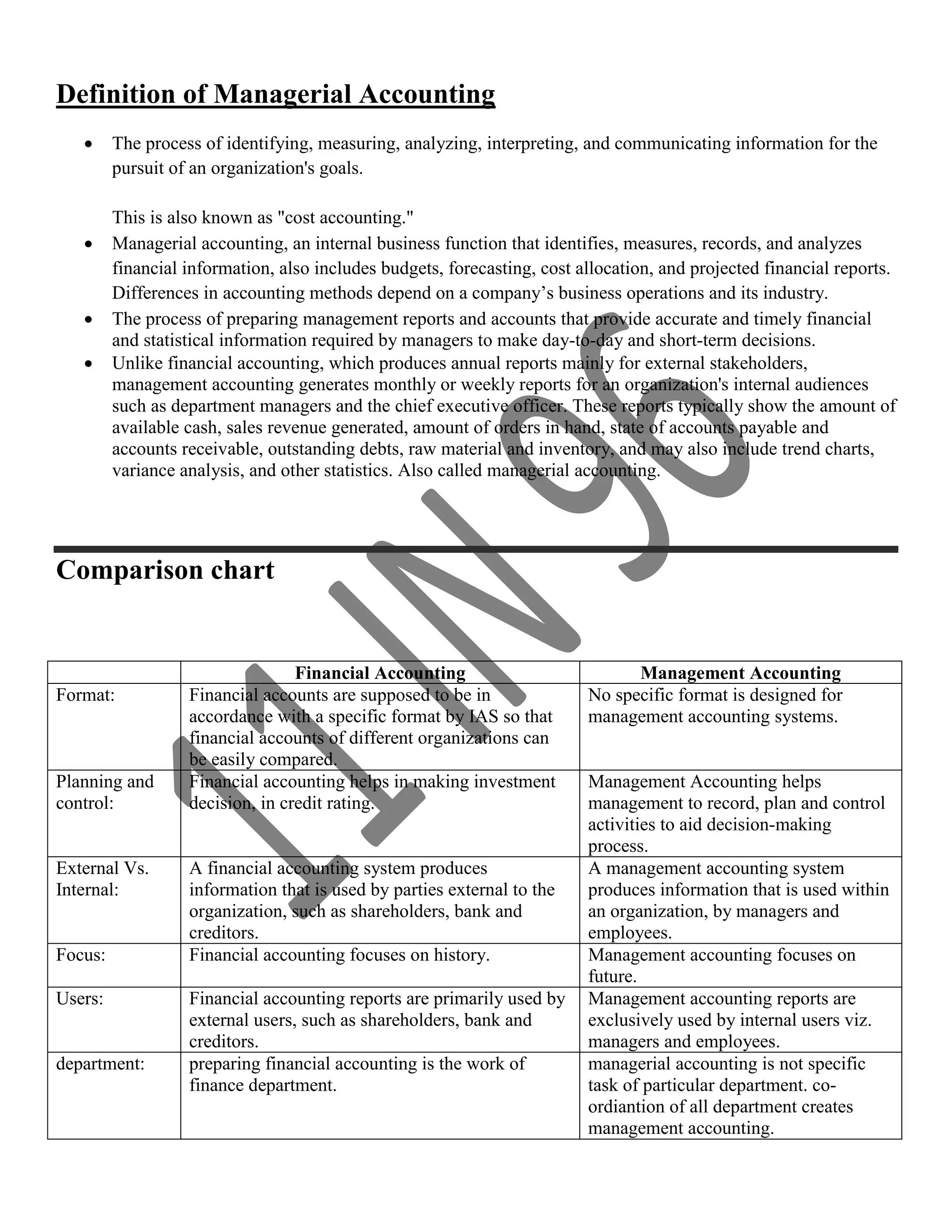 Managerial Accounting Provides All Of The Following Financial Information Except Manageral accounting | PDF