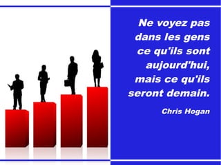 Ne voyez pas
dans les gens
ce qu'ils sont
aujourd'hui,
mais ce qu'ils
seront demain.
Chris Hogan
 