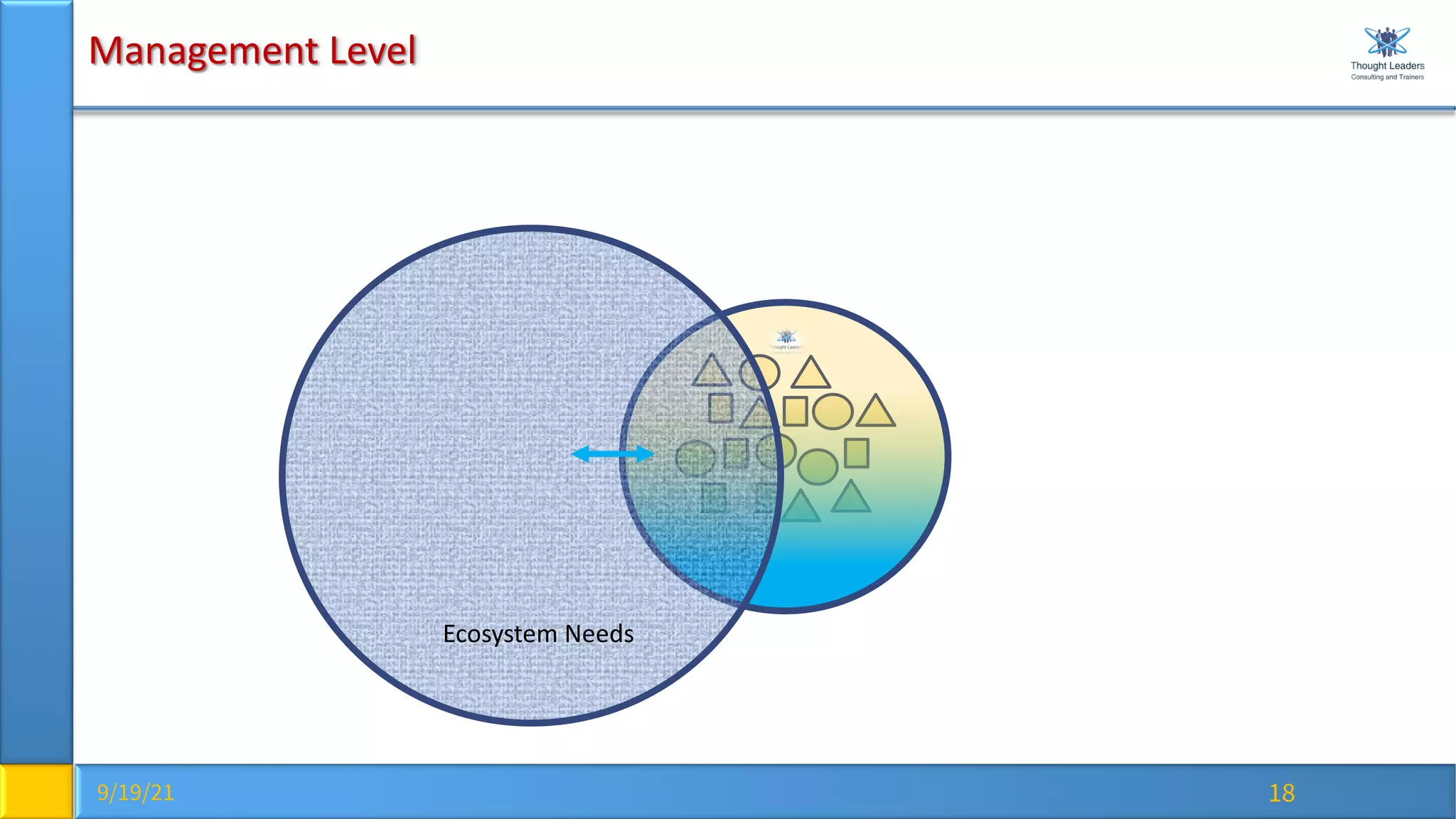 9/19/21 18
Management Level
Ecosystem Needs
 
