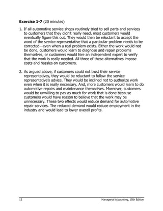 Solutions for Exercises from Managerial Accounting, 15th Edition by ...