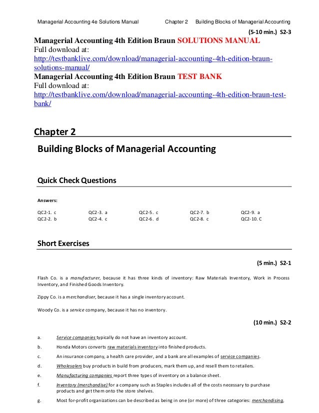 Managerial Accounting 4th Edition Braun Solutions Manual