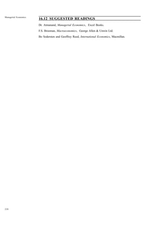 220
Managerial Economics
16.12 SUGGESTED READINGS
Dr. Atmanand, Managerial Economics, Excel Books.
F.S. Brooman, Macroeconomics, George Allen & Unwin Ltd.
Bo Sodersten and Geoffrey Reed, International Economics, Macmillan.
 