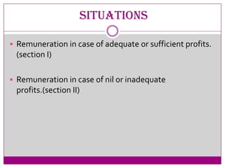 situations

 Remuneration in case of adequate or sufficient profits.
 (section I)

 Remuneration in case of nil or inadequate
 profits.(section II)
 