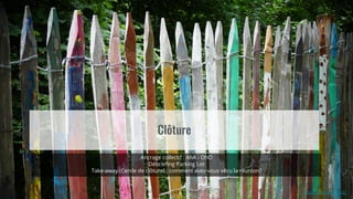 v 2017-08-29
Ancrage collectif : AhA - OhO
Débriefing Parking Lot
Take-away (Cercle de clôture) : comment avez-vous vécu la réunion?
https://flic.kr/p/Jyu1a143
 