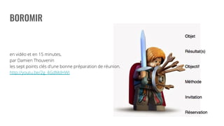 en vidéo et en 15 minutes,
par Damien Thouvenin
les sept points clés d'une bonne préparation de réunion.
http://youtu.be/2g_4GdMdHWI
 