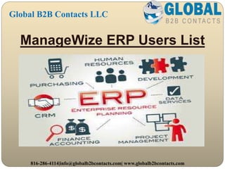 ManageWize ERP Users List
Global B2B Contacts LLC
816-286-4114|info@globalb2bcontacts.com| www.globalb2bcontacts.com
 