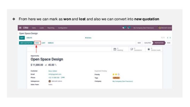 ❖ From here we can mark as won and lost and also we can convert into new quotation
 