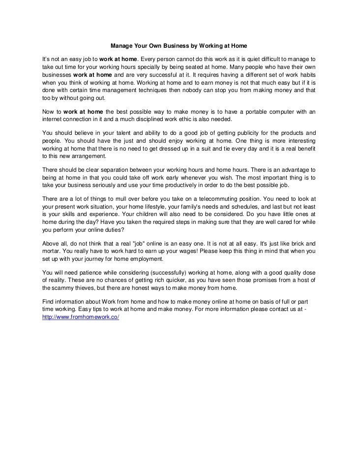 Manage your own business by working at home