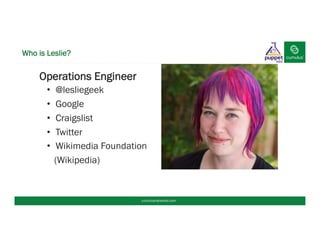 Who is Leslie?
§ Operations Engineer
•  @lesliegeek
•  Google
•  Craigslist
•  Twitter
•  Wikimedia Foundation
(Wikipedia)
cumulusnetworks.com
 