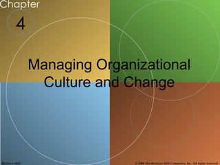 Chapter

        4

              Managing Organizational
               Culture and Change




McGraw-Hill                  © 2004 The McGraw-Hill Companies, Inc. All rights reserved.
 