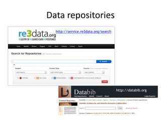 Data repositories 
http://databib.org 
http://service.re3data.org/search 
 